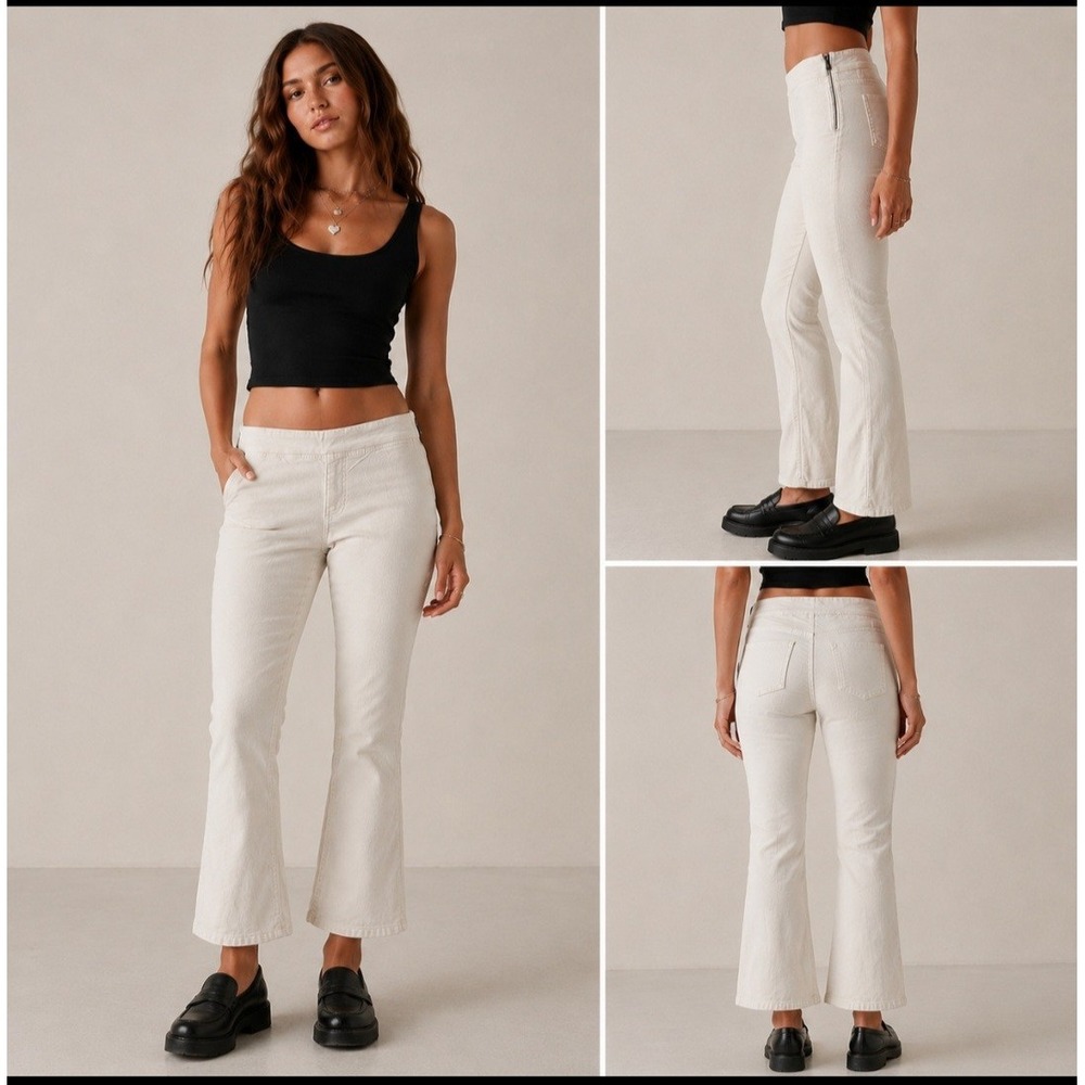 Free People Cream Corduroy Side Zip Flare Pants Off White XS